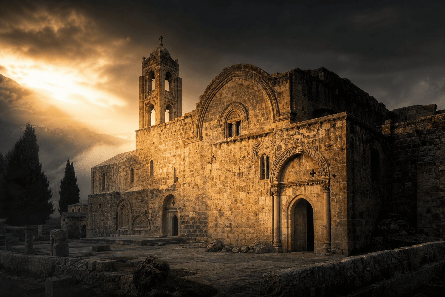 Sisli kadim taş kilise cephesi — süryani medyum Medyum Armağan